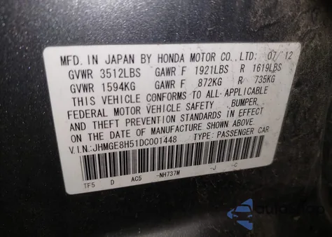 2013 Honda Fit Sport z USA, uszkodzony, nr VIN JHMGE8H51DC001448